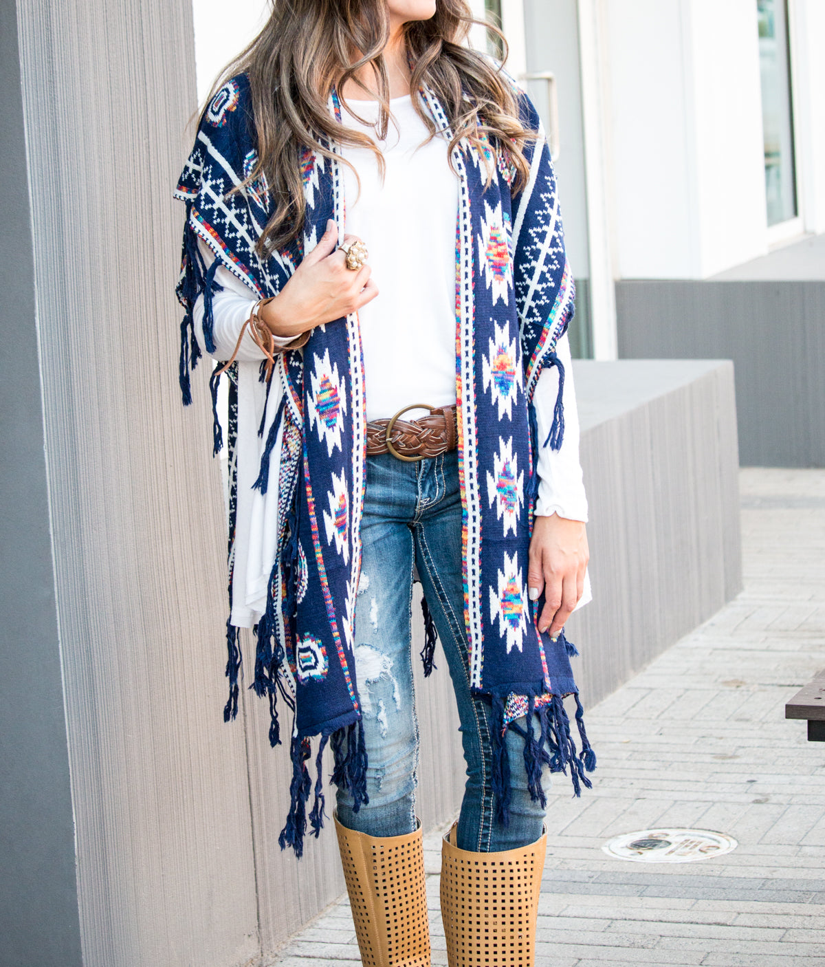 Long Sweater Poncho Hipster Row